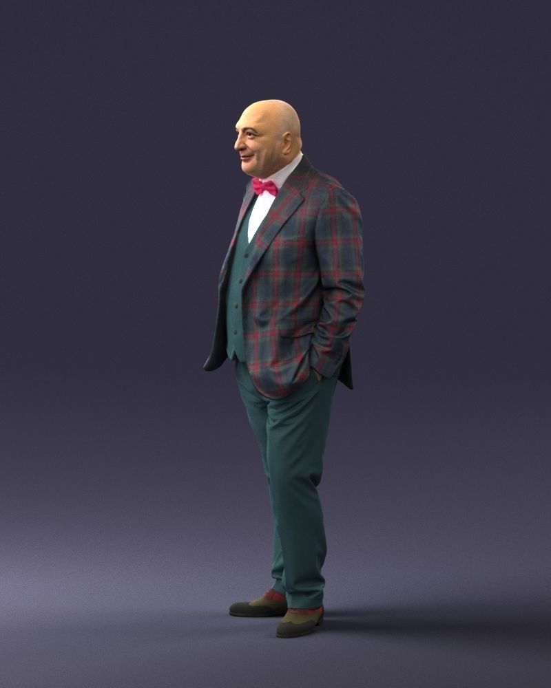 Bald man in plaid jacket 0486 3D model_6