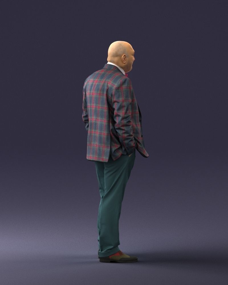 Bald man in plaid jacket 0486 3D model_24