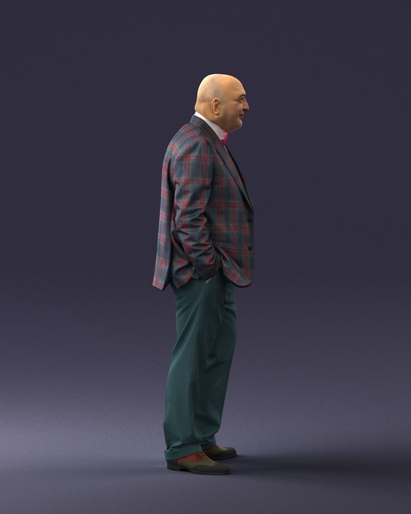 Bald man in plaid jacket 0486 3D model_27