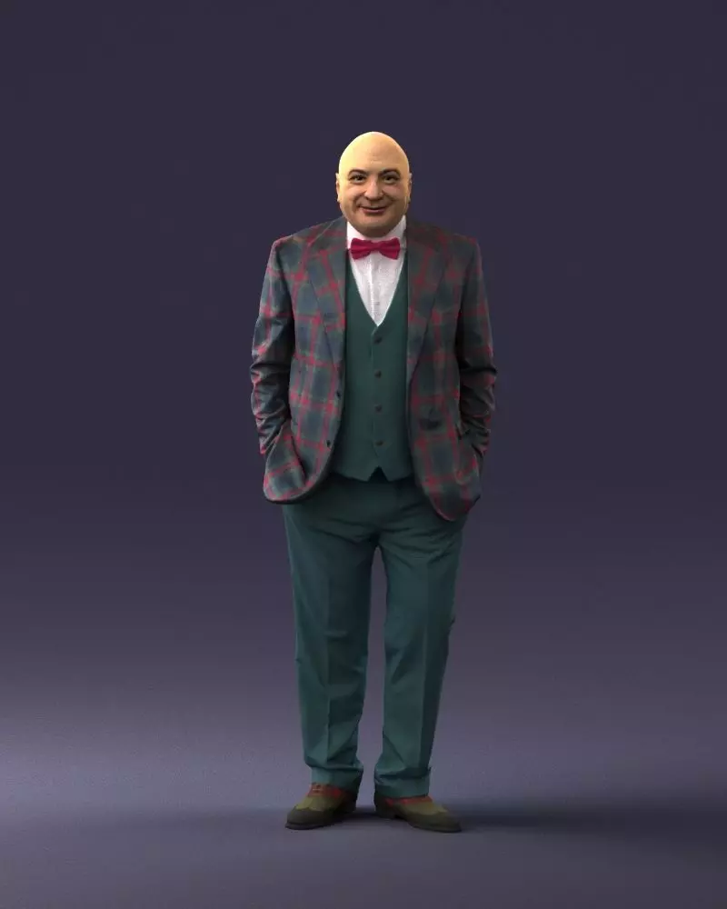 Bald man in plaid jacket 0486 3D model_0