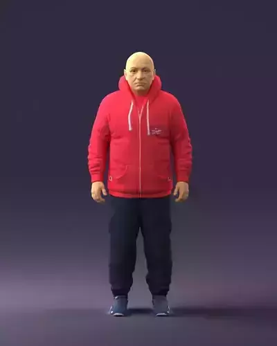 Bald man red jacket 0734