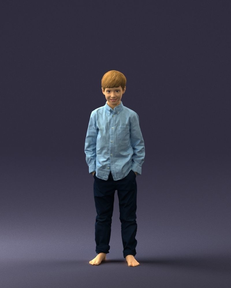 Barefoot boy in a blue shirt 0104 3D model_33