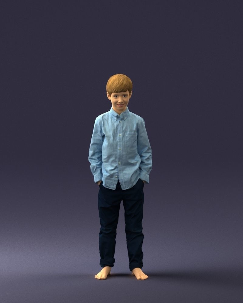 Barefoot boy in a blue shirt 0104 3D model_36