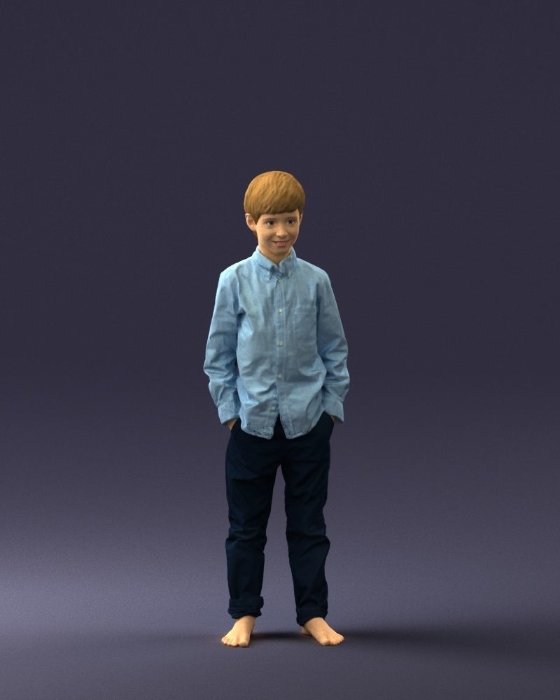 Barefoot boy in a blue shirt 0104 3D model_3
