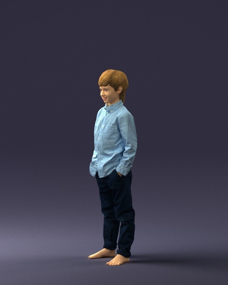 Barefoot boy in a blue shirt 0104 3D model_27