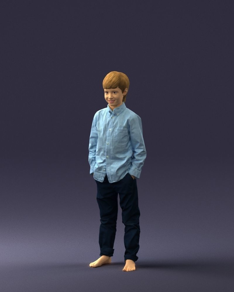 Barefoot boy in a blue shirt 0104 3D model_30