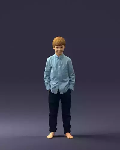 Barefoot boy in a blue shirt 0104 3D Print Ready