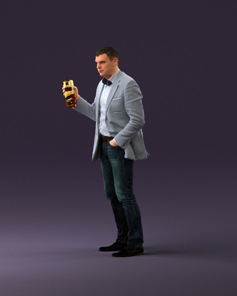 Barman in light gray top juice in hand 0941 3D model_9