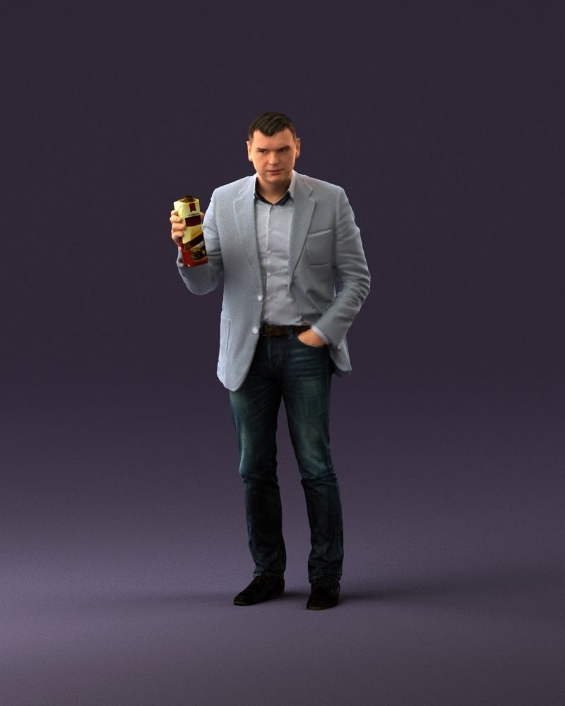 Barman in light gray top juice in hand 0941 3D model_11