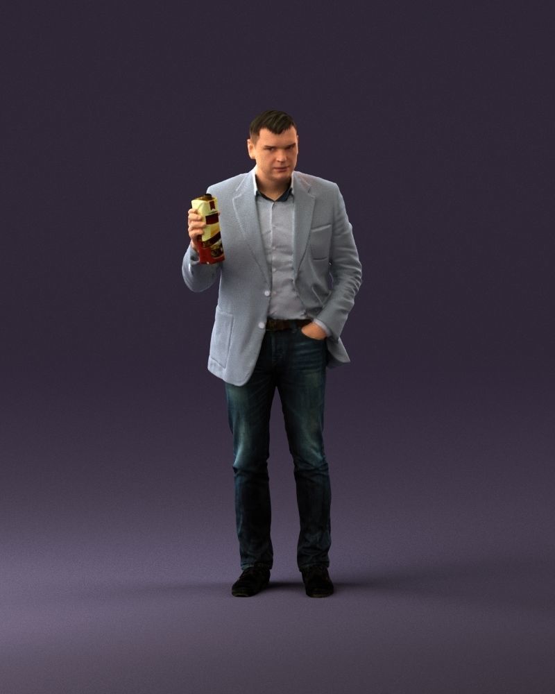 Barman in light gray top juice in hand 0941 3D model_1