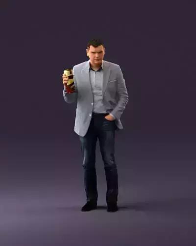 Barman in light gray top juice in hand 0941