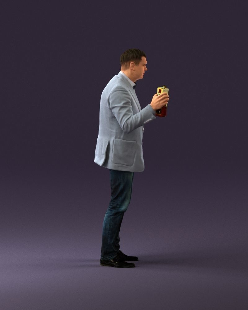 Barman in light gray top juice in hand 0941 3D model_4