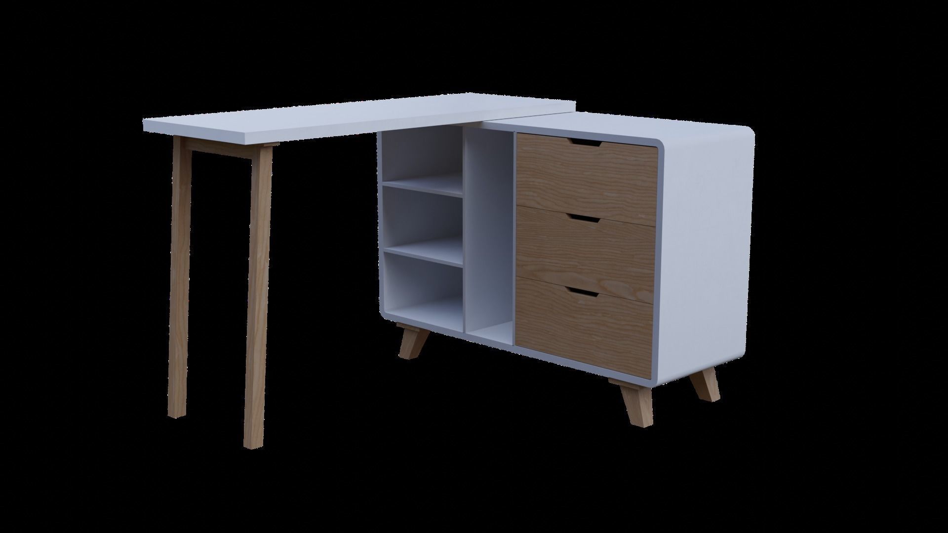 Changeable Office Desk Straight or L Shape 3D model_2