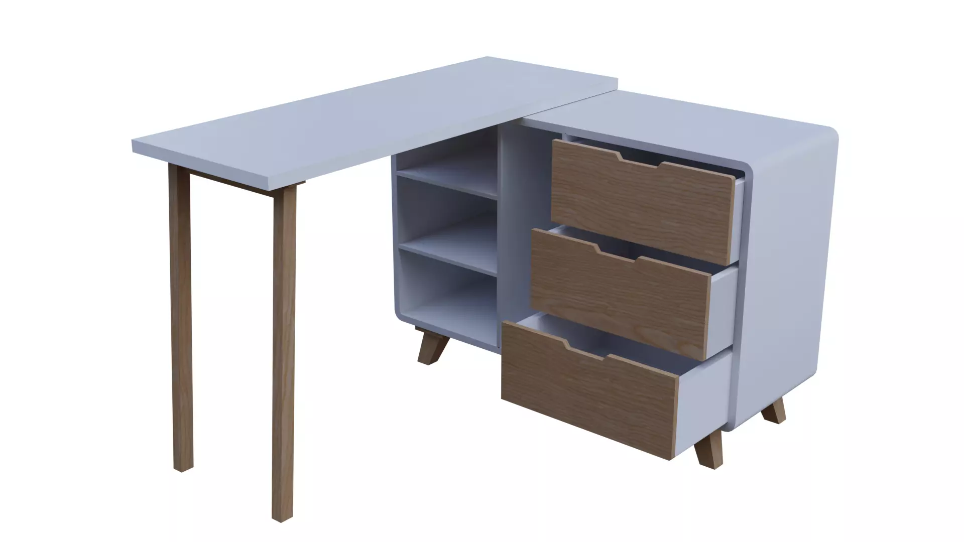 Changeable Office Desk Straight or L Shape 3D model_0
