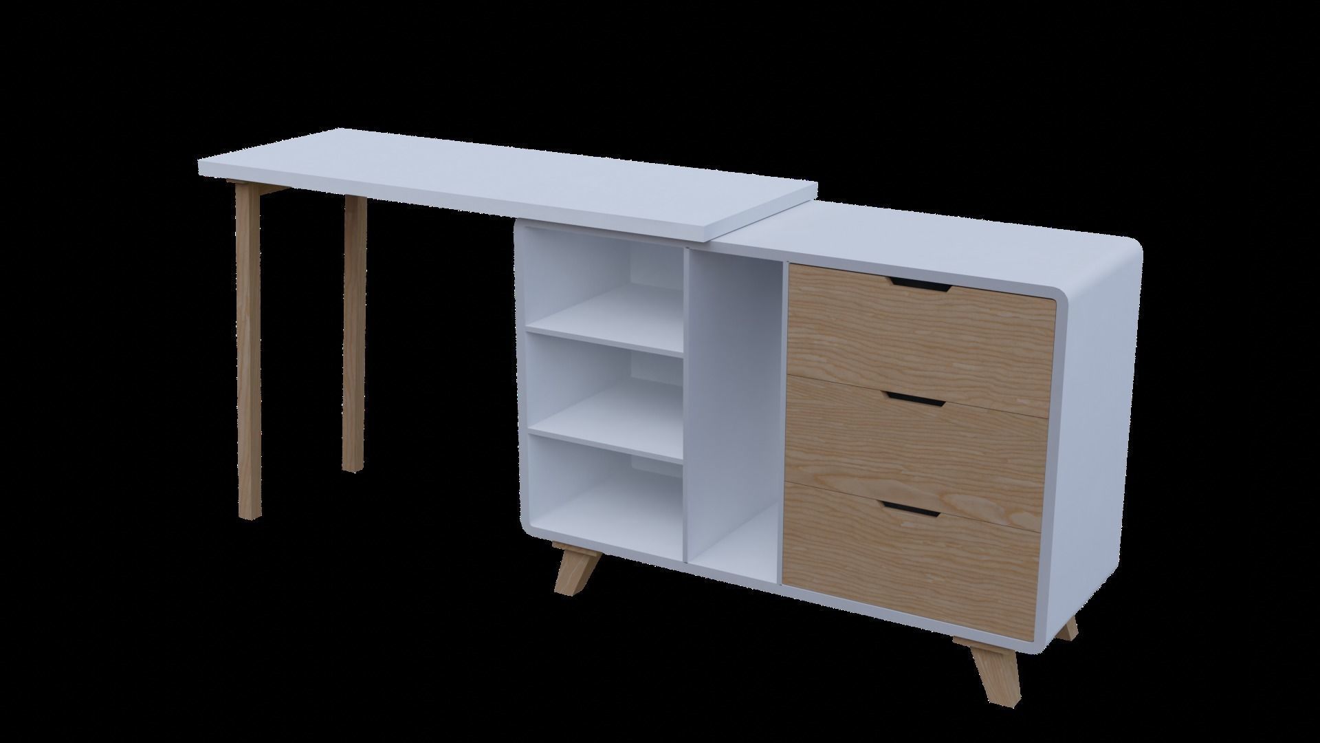 Changeable Office Desk Straight or L Shape 3D model_3