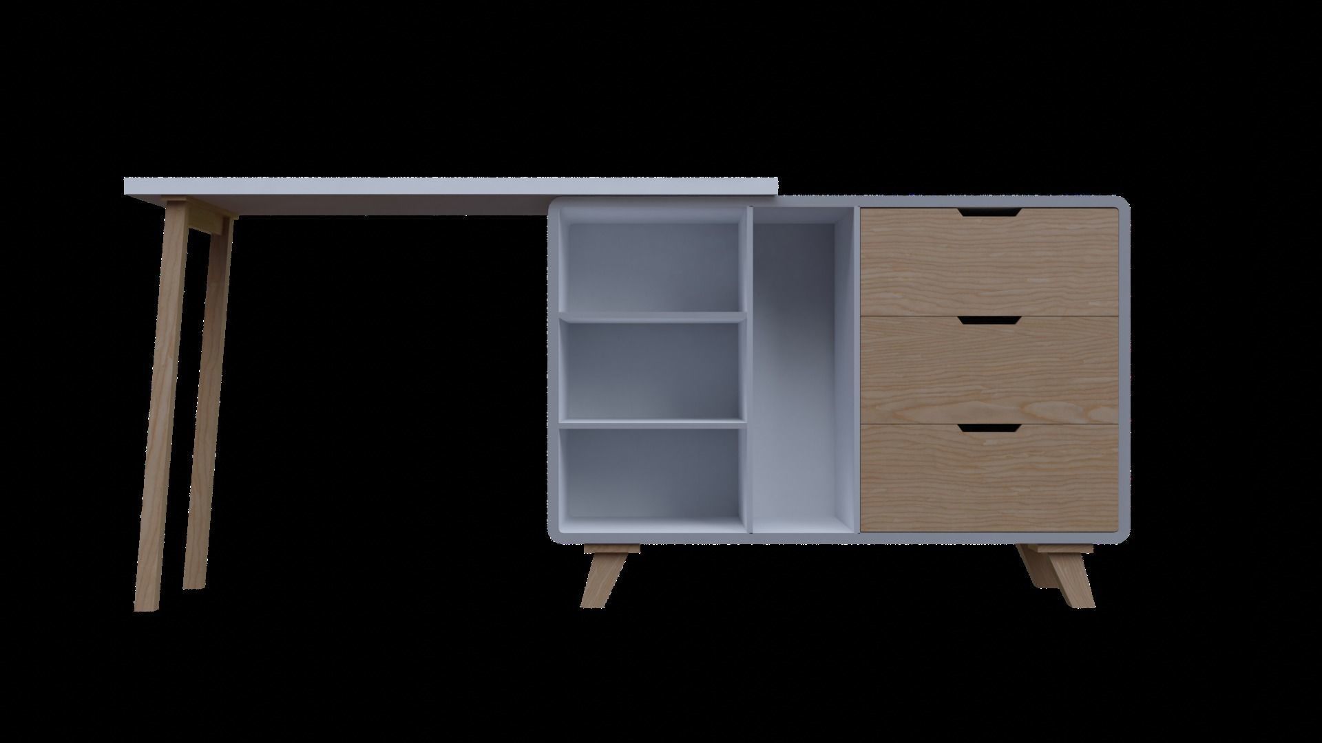 Changeable Office Desk Straight or L Shape 3D model_1