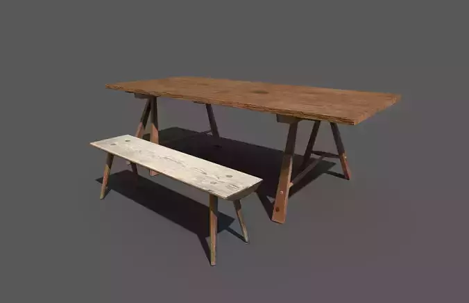 Movable medieval table and bench set