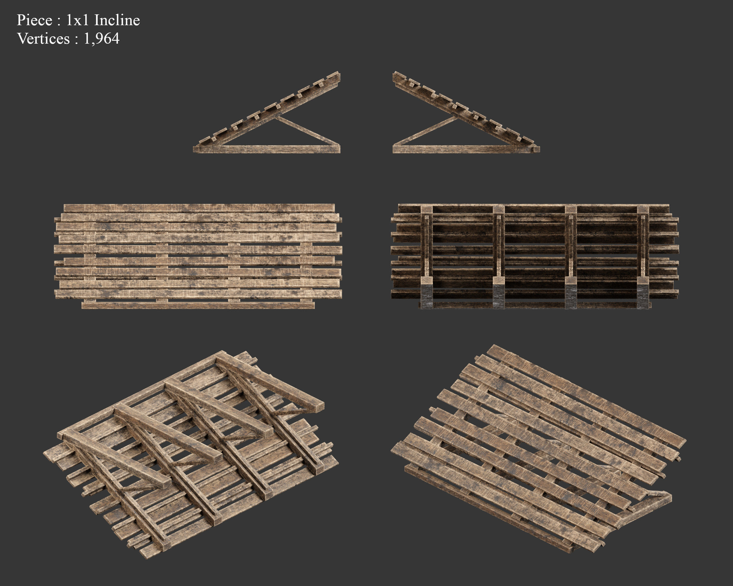 Medieval Siege Engine Ramp Building Set Low-poly 3D model_7