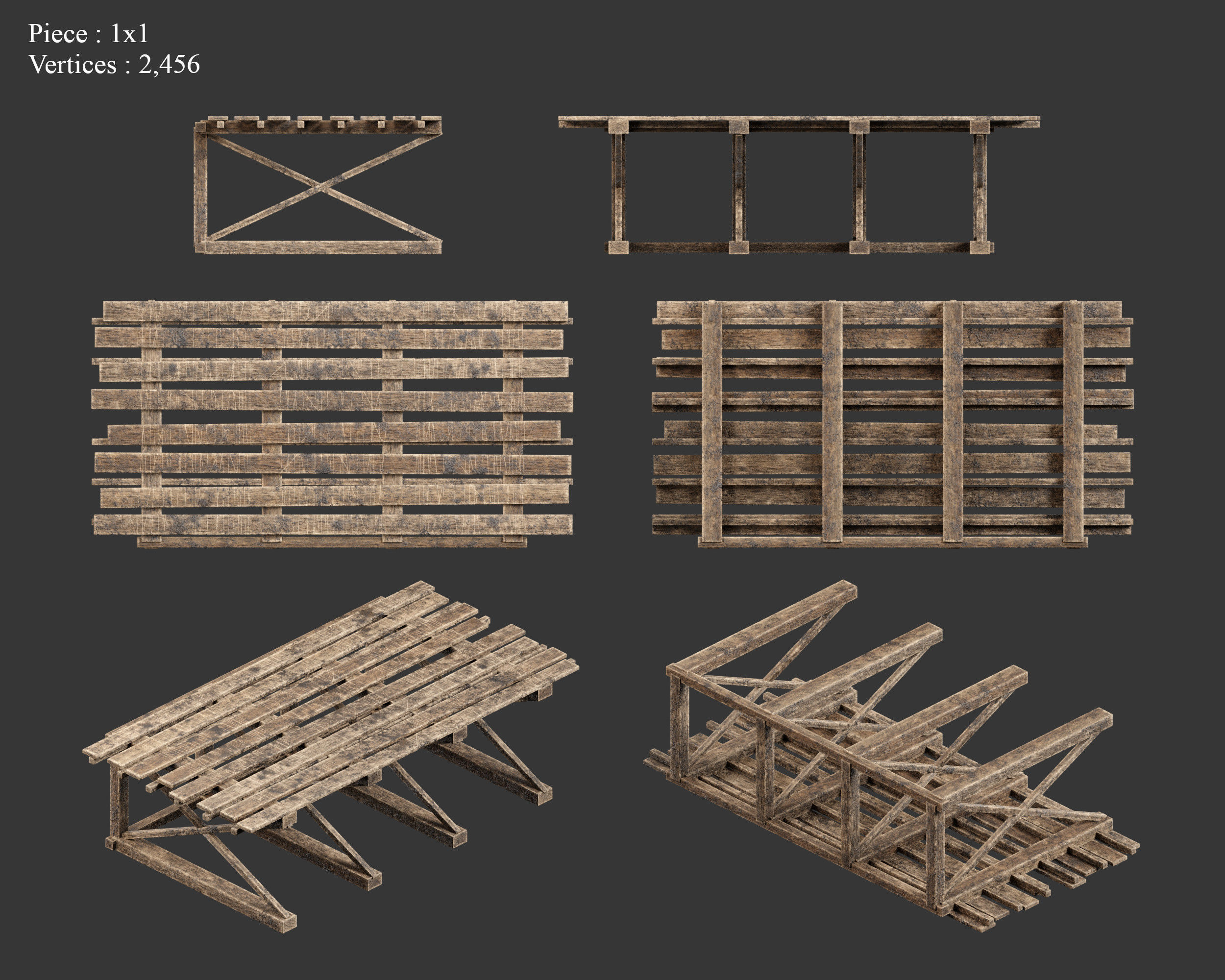 Medieval Siege Engine Ramp Building Set Low-poly 3D model_6