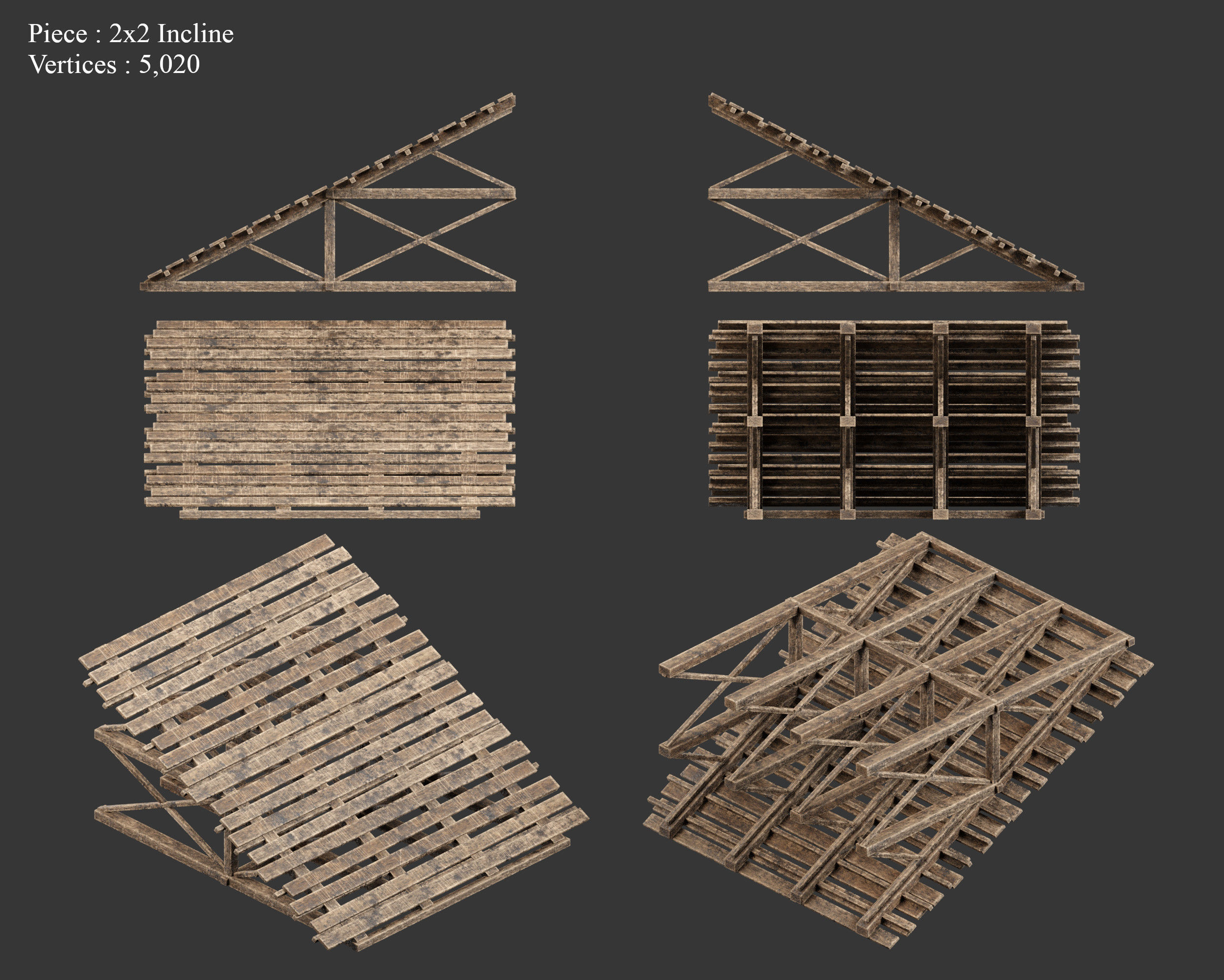Medieval Siege Engine Ramp Building Set Low-poly 3D model_16