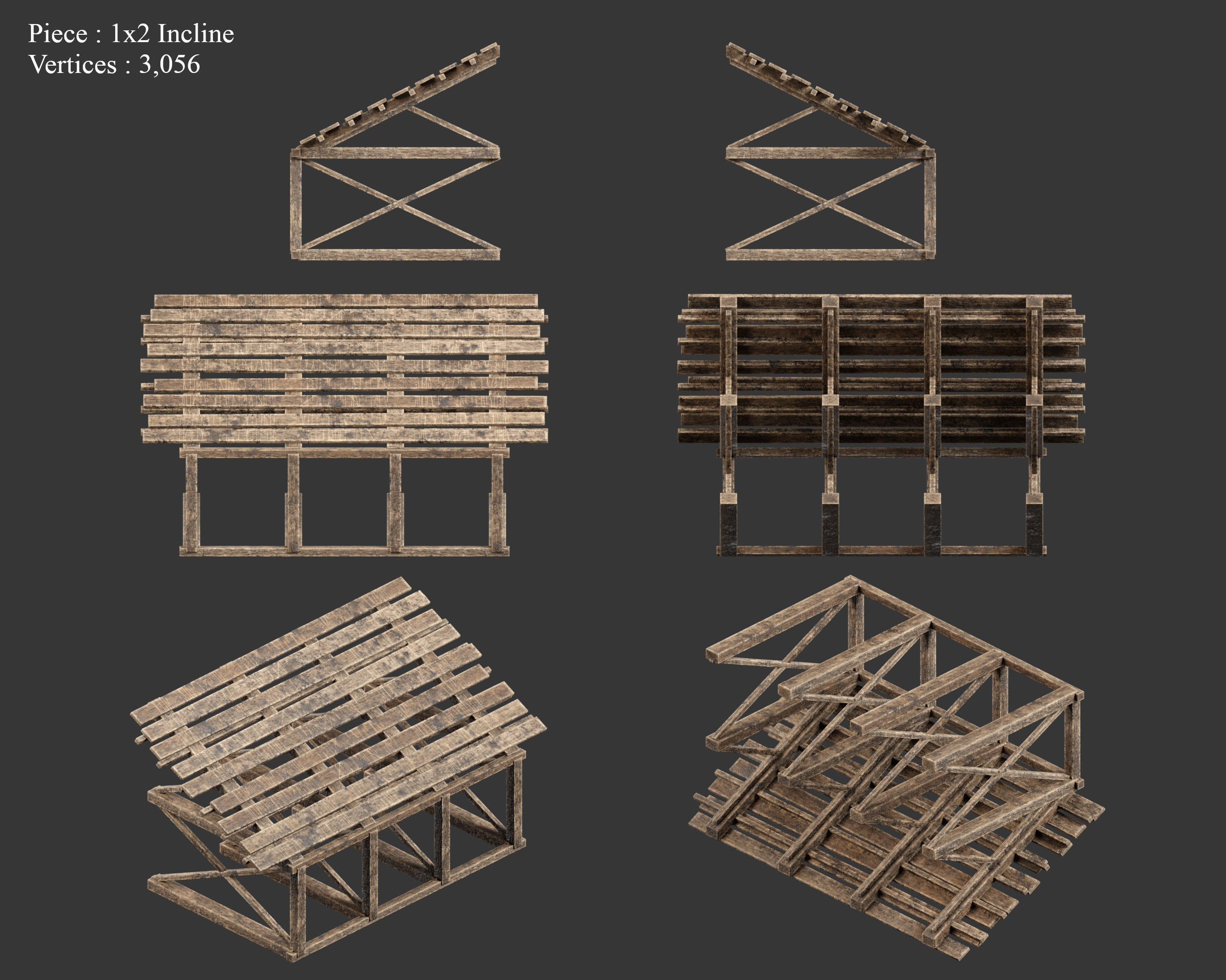 Medieval Siege Engine Ramp Building Set Low-poly 3D model_10
