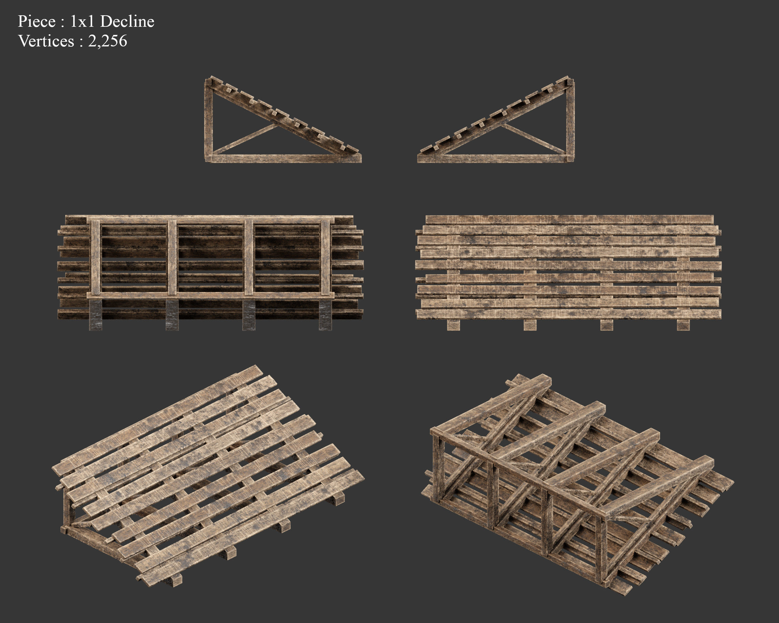 Medieval Siege Engine Ramp Building Set Low-poly 3D model_8