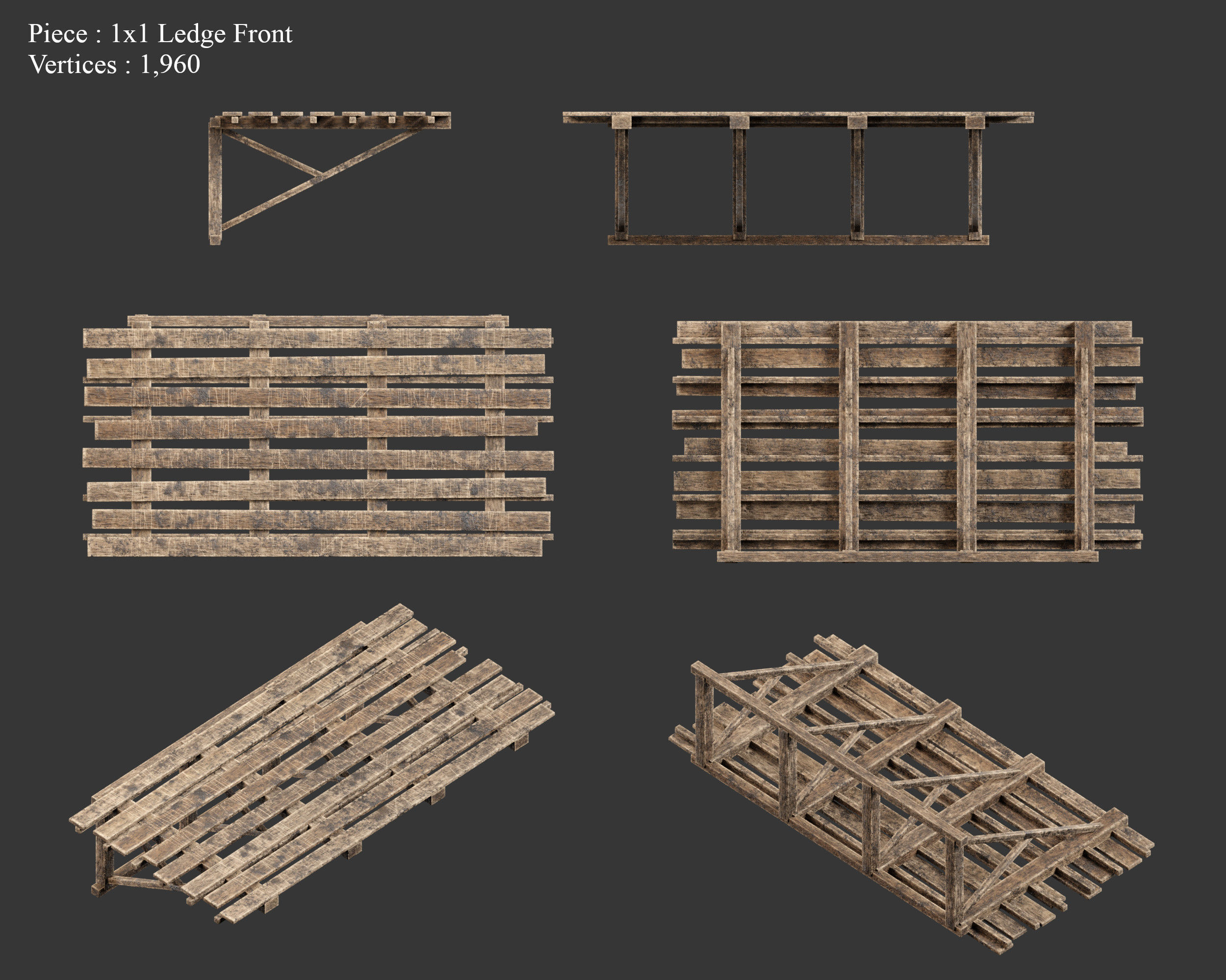 Medieval Siege Engine Ramp Building Set Low-poly 3D model_12