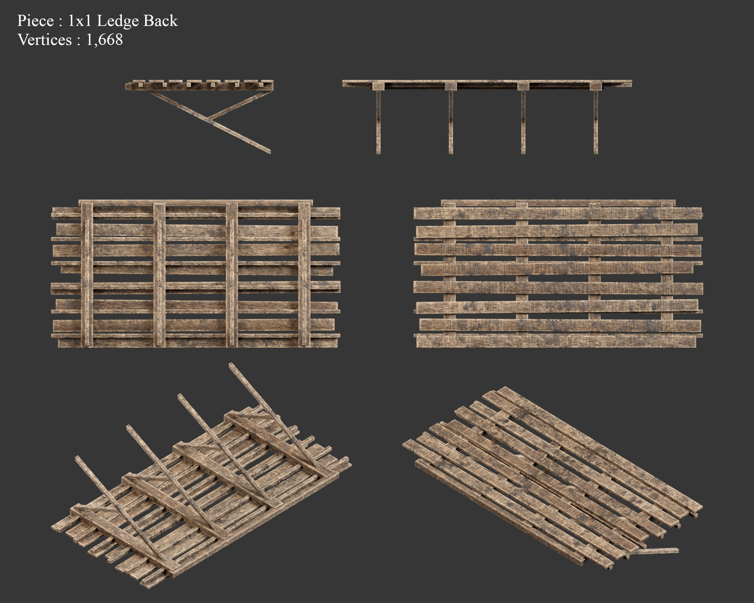 Medieval Siege Engine Ramp Building Set Low-poly 3D model_13