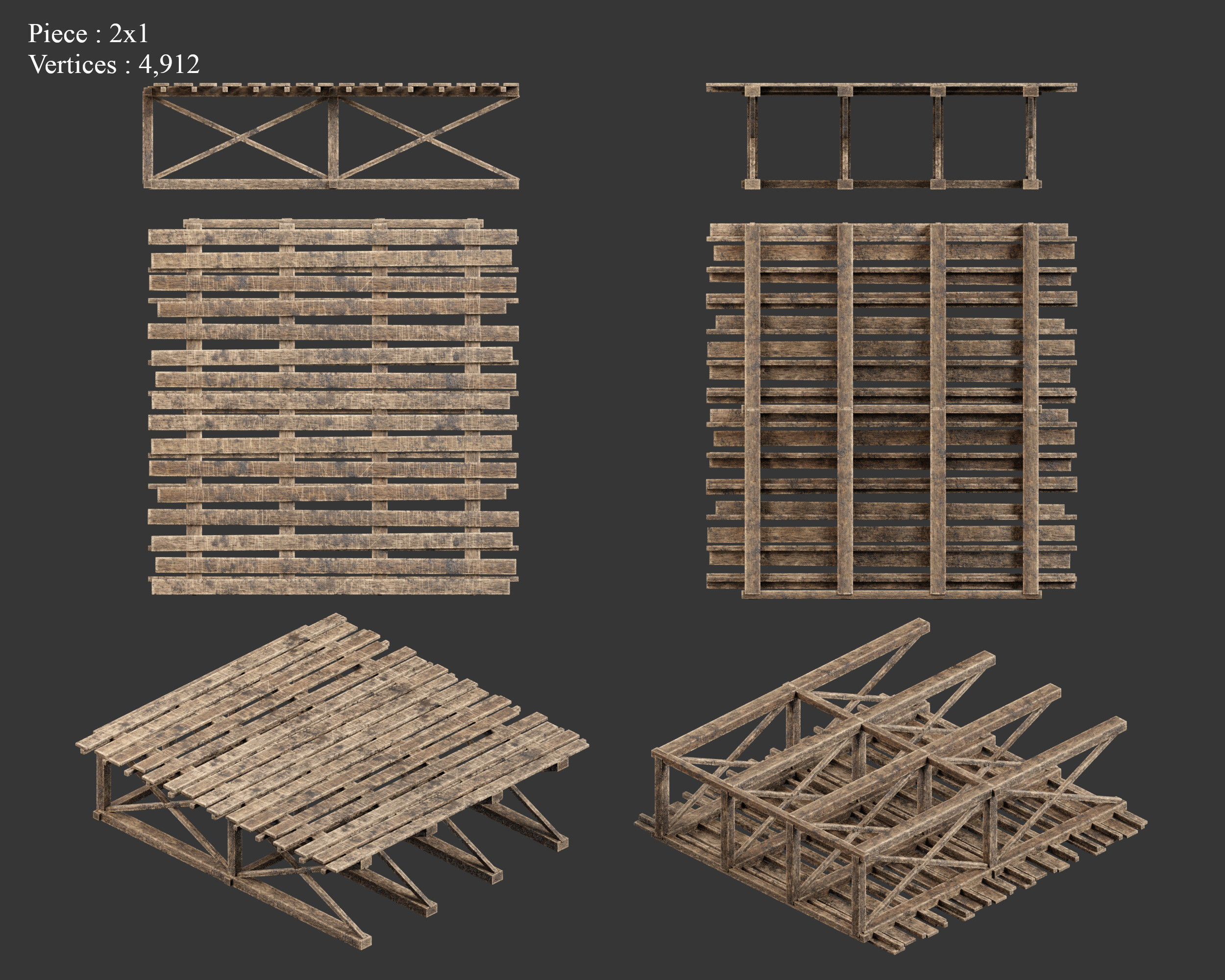 Medieval Siege Engine Ramp Building Set Low-poly 3D model_18