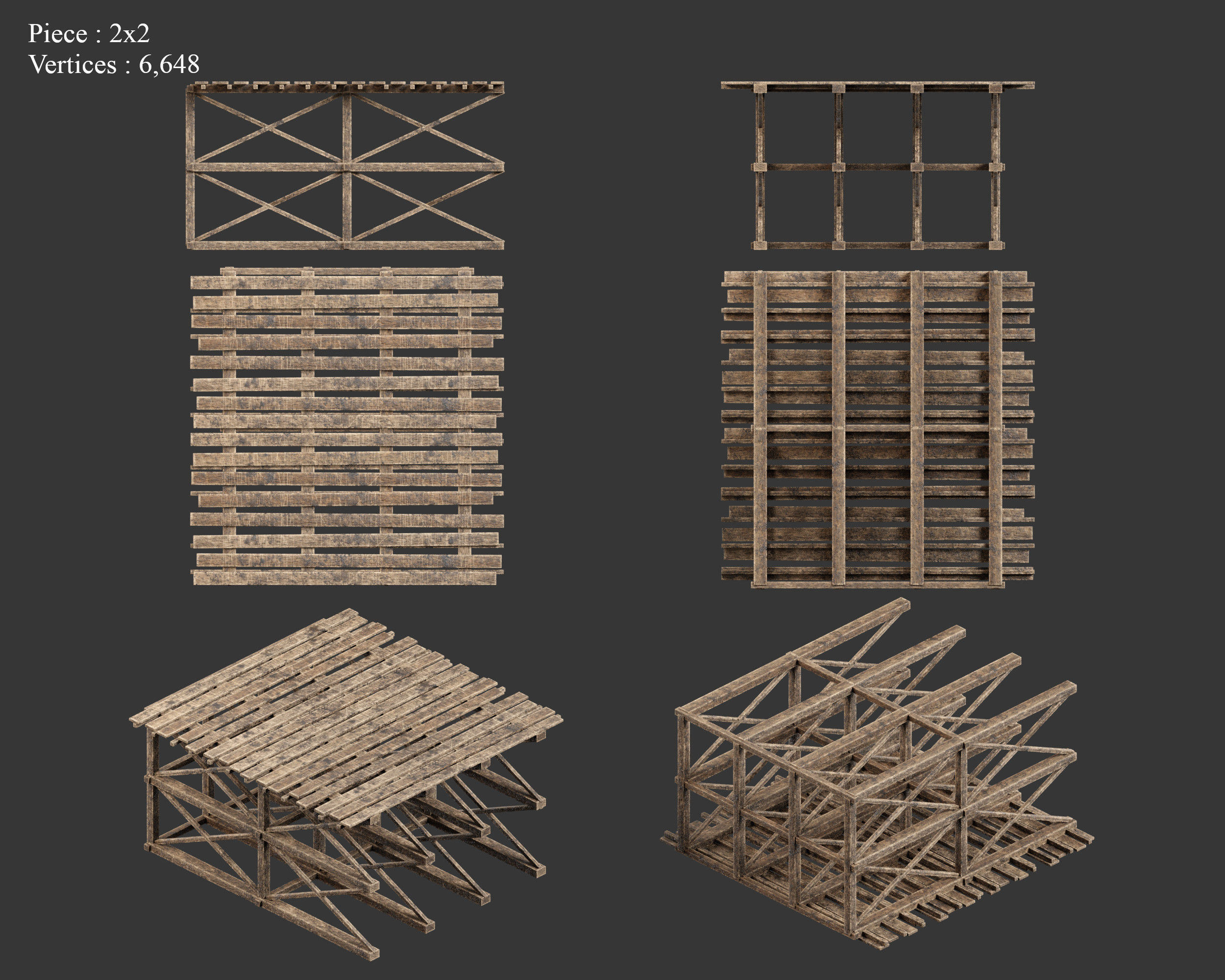 Medieval Siege Engine Ramp Building Set Low-poly 3D model_19