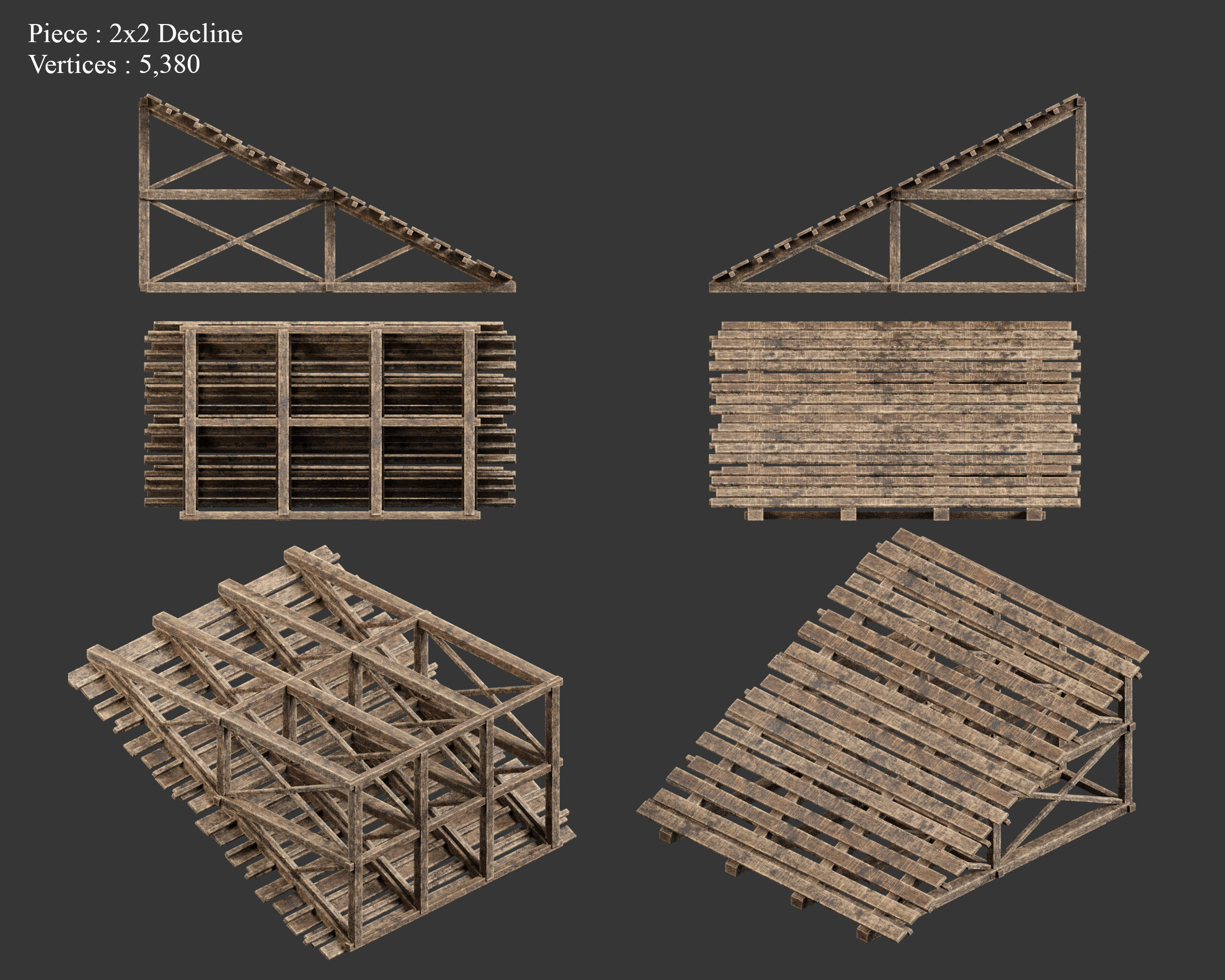 Medieval Siege Engine Ramp Building Set Low-poly 3D model_17