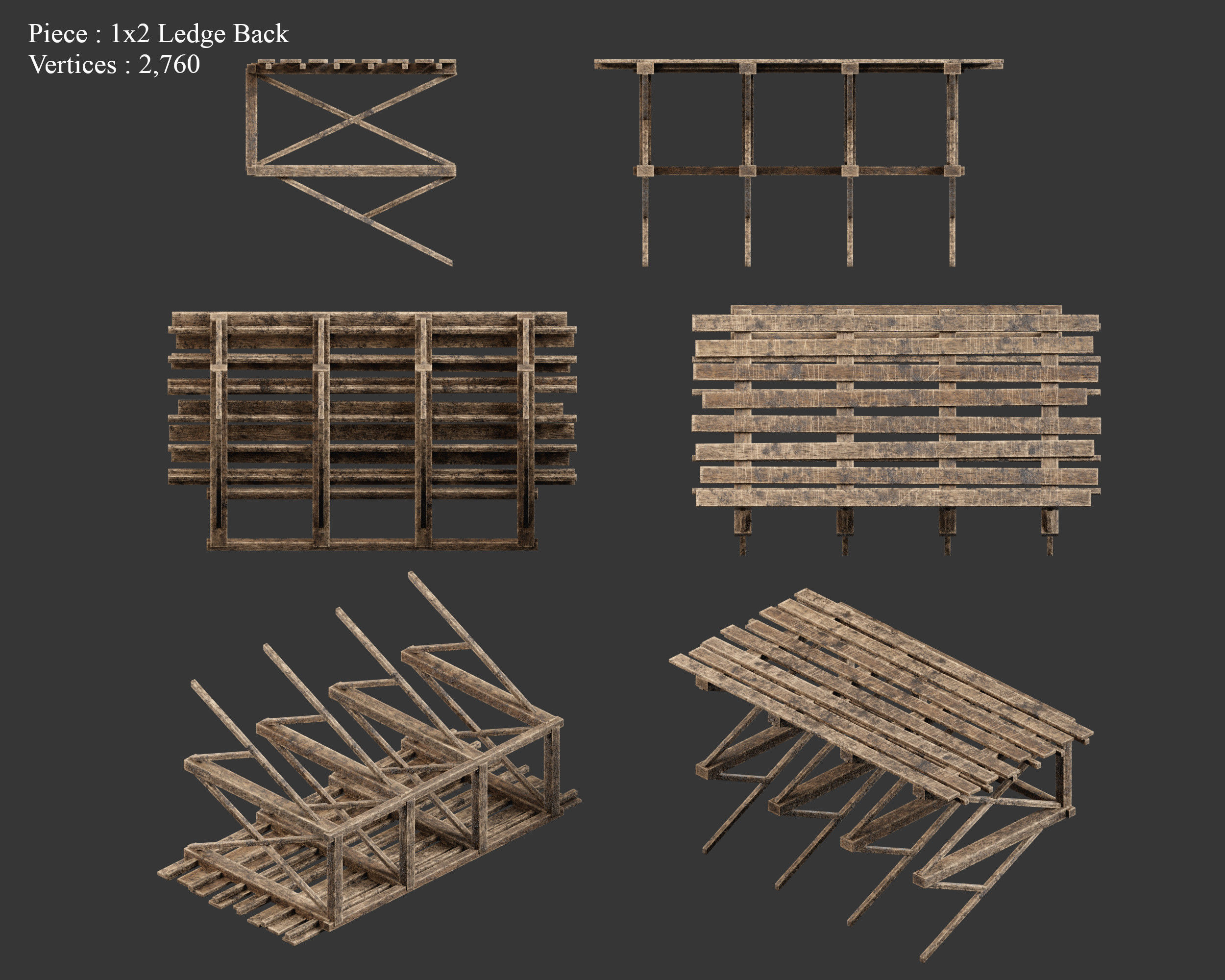 Medieval Siege Engine Ramp Building Set Low-poly 3D model_15