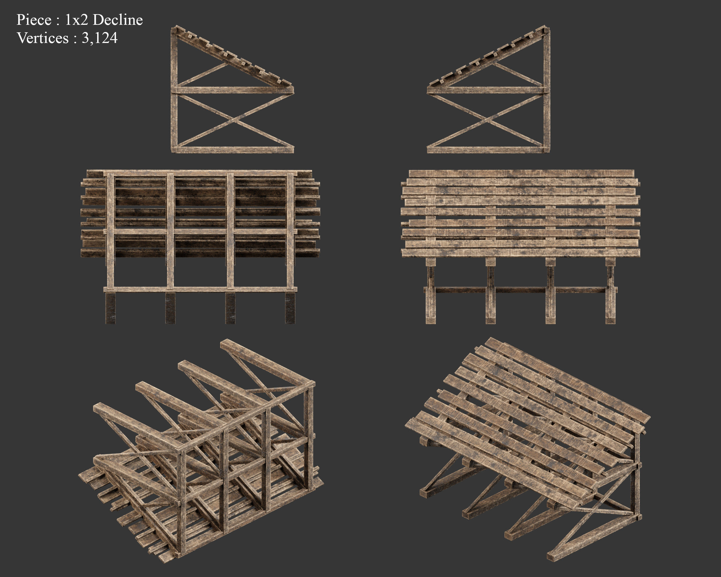 Medieval Siege Engine Ramp Building Set Low-poly 3D model_11