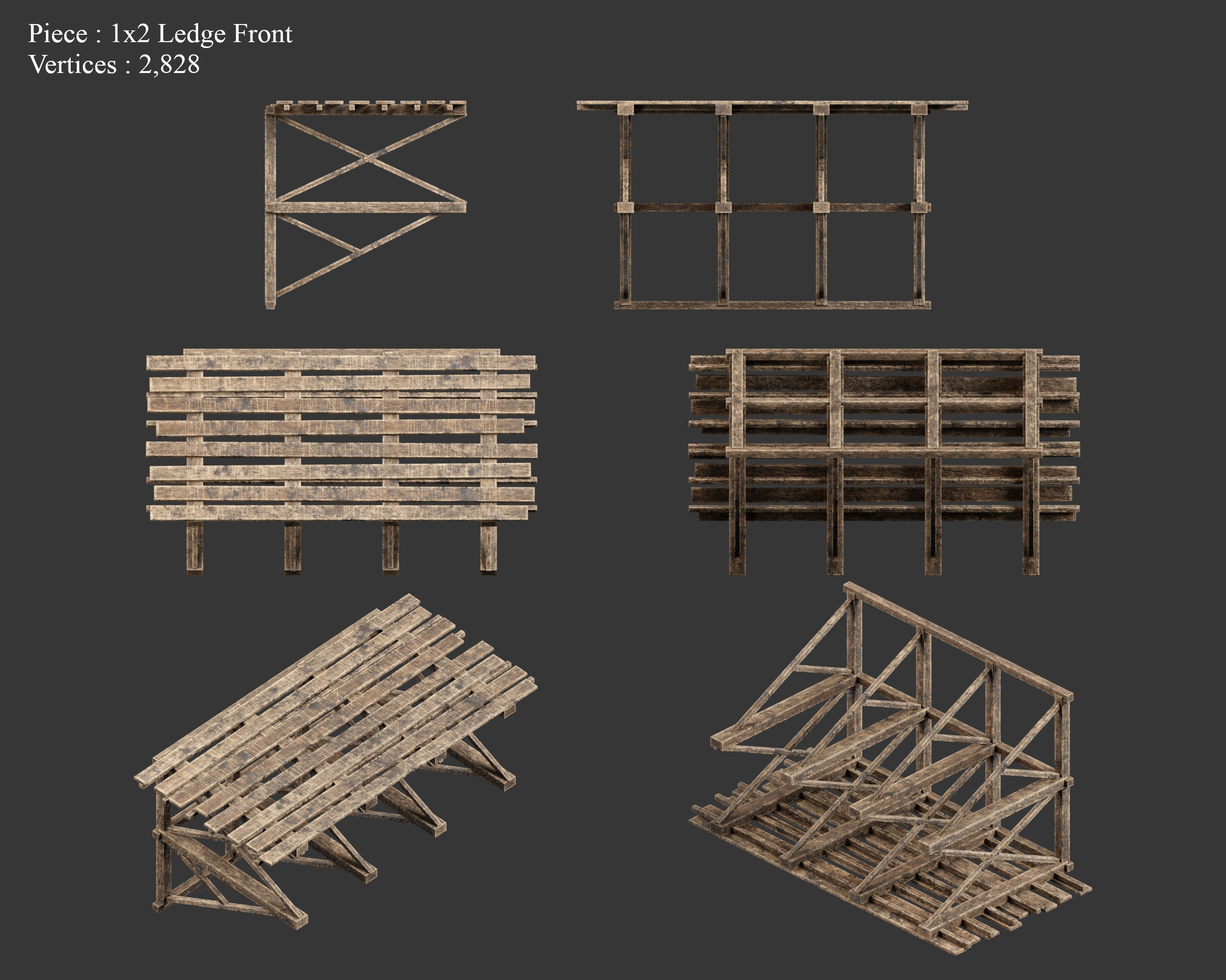Medieval Siege Engine Ramp Building Set Low-poly 3D model_14