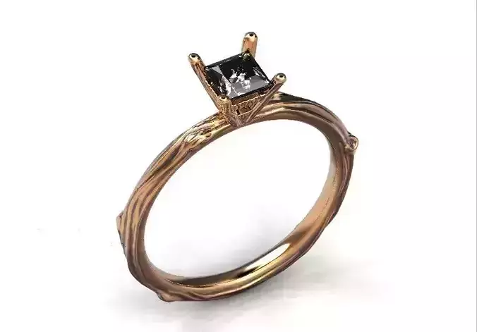 engagement twig ring with central square stone 336 3D print model