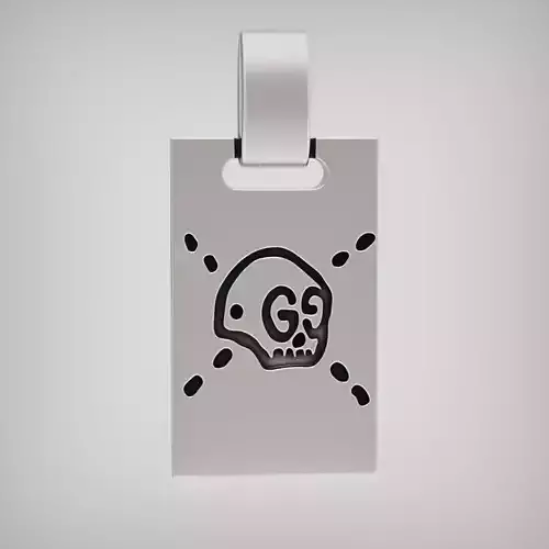 ghost luggage tag with skull and crossbones