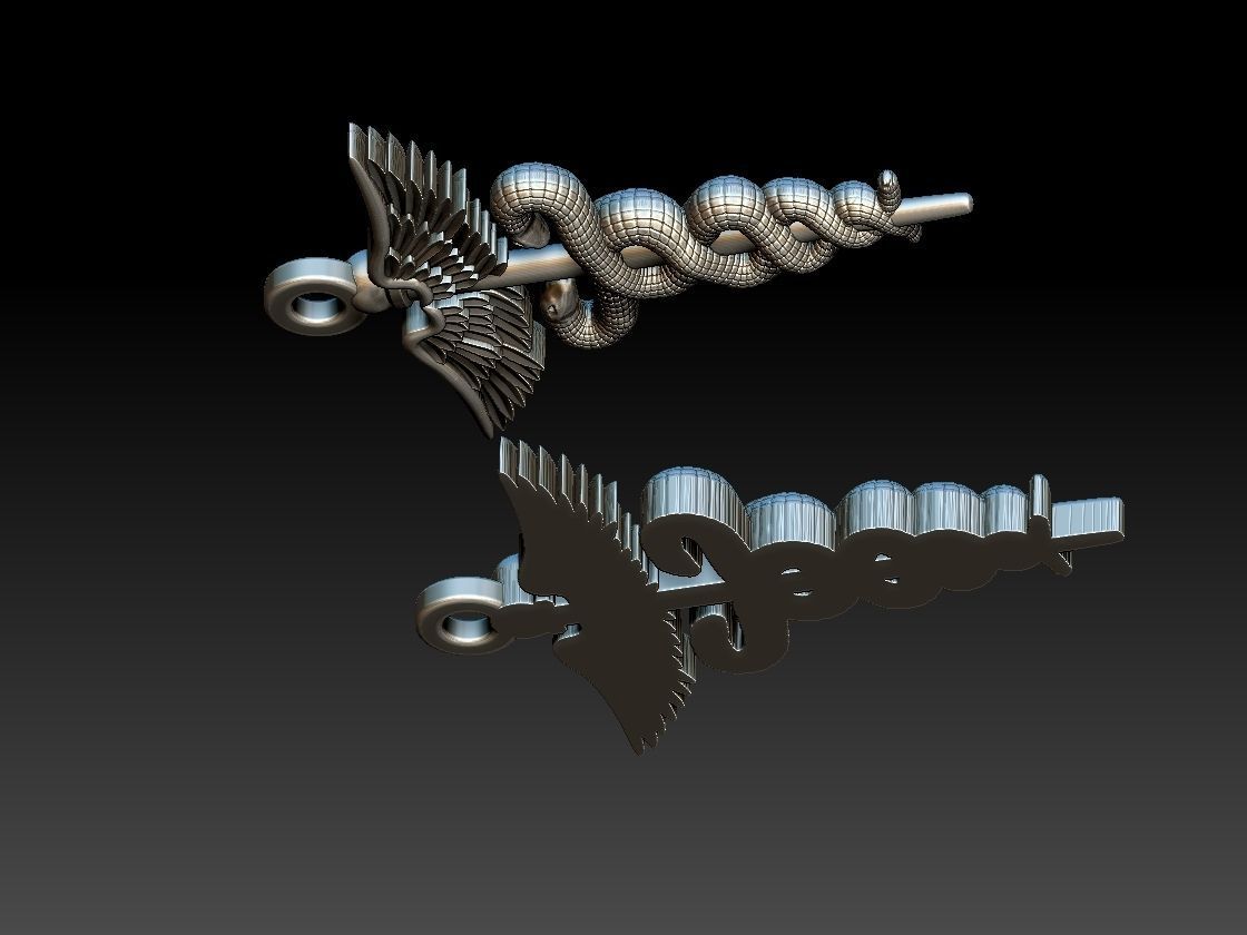 Caduceus Pendant 2 FILE VERSIONS 3D print model_19