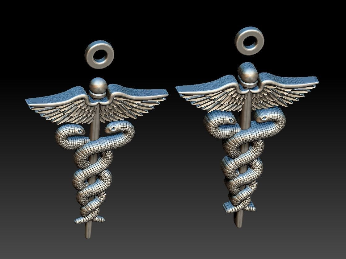 Caduceus Pendant 2 FILE VERSIONS 3D print model_8