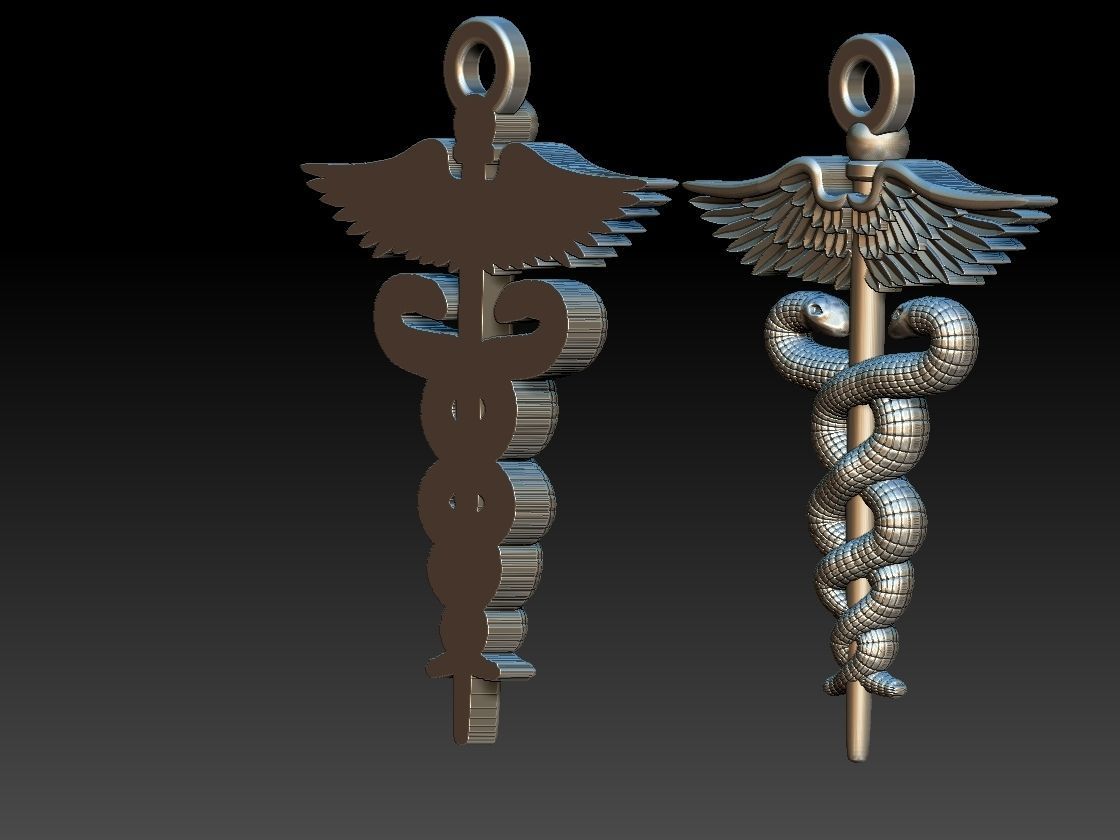 Caduceus Pendant 2 FILE VERSIONS 3D print model_4