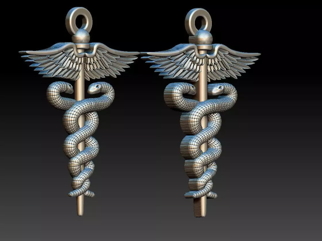 Caduceus Pendant 2 FILE VERSIONS 3D print model_0