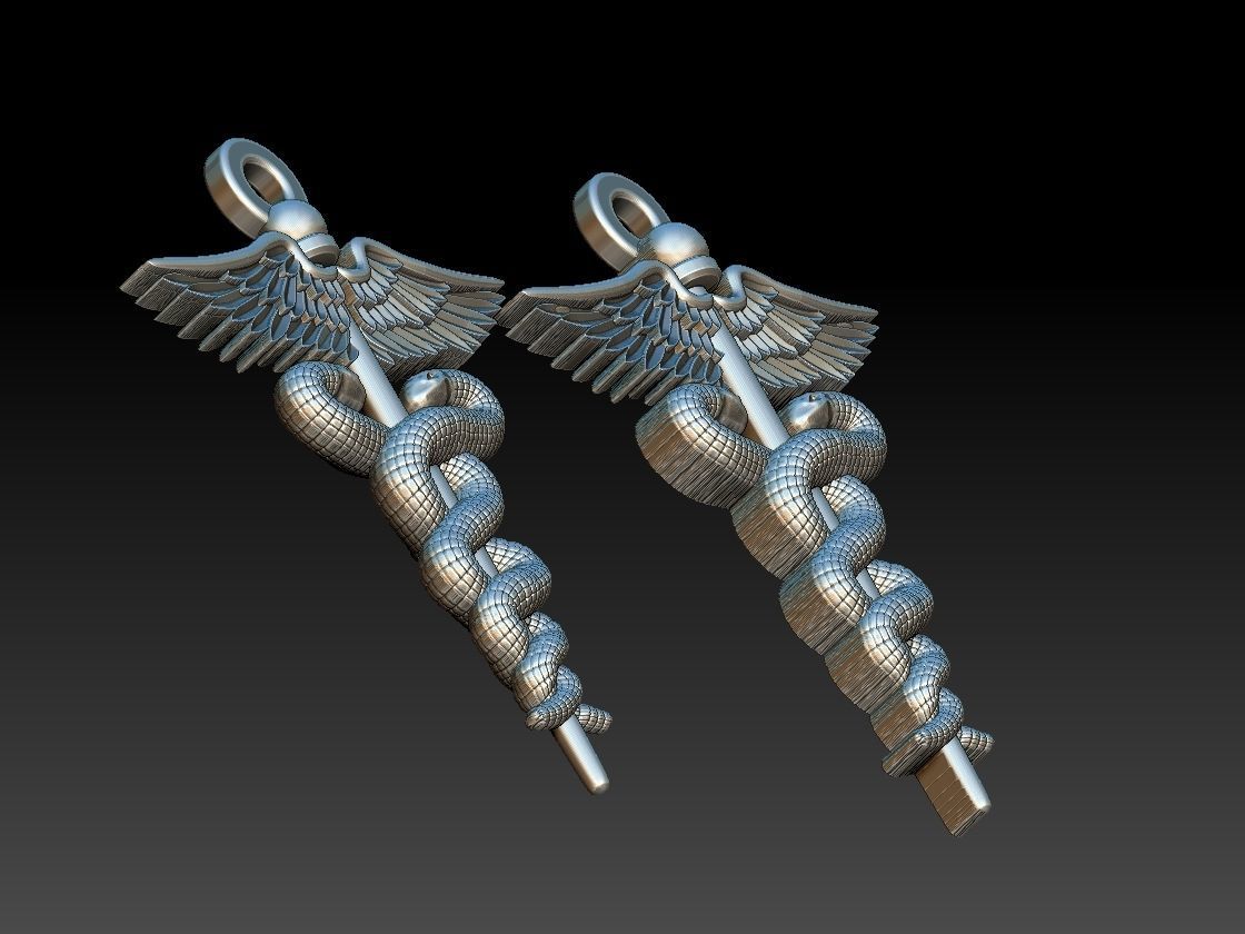 Caduceus Pendant 2 FILE VERSIONS 3D print model_15