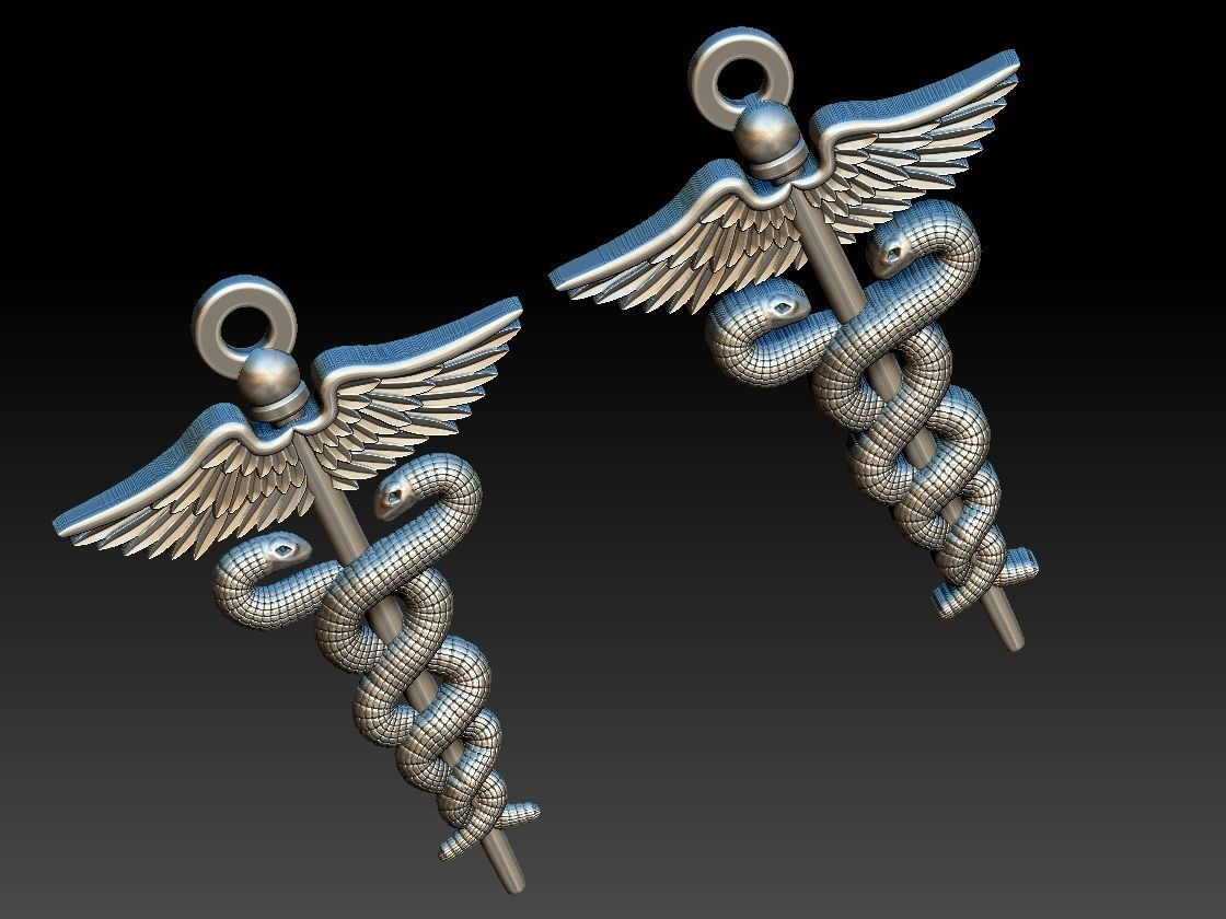 Caduceus Pendant 2 FILE VERSIONS 3D print model_16