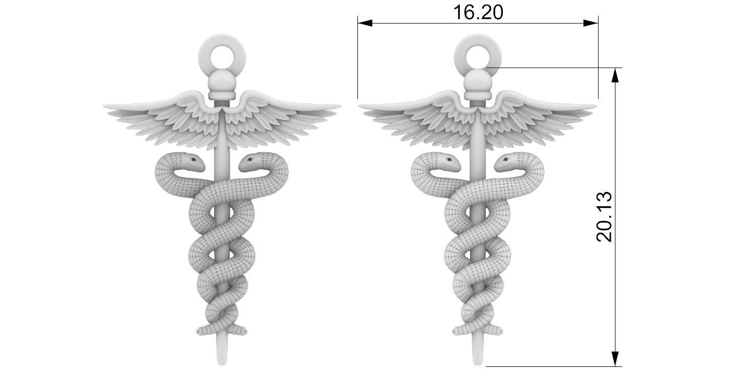 Caduceus Pendant 2 FILE VERSIONS 3D print model_9