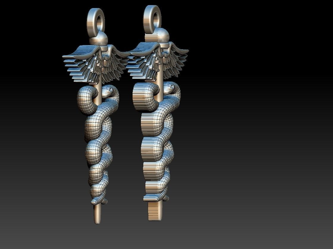 Caduceus Pendant 2 FILE VERSIONS 3D print model_2