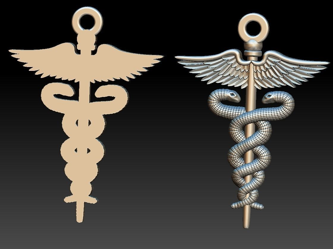 Caduceus Pendant 2 FILE VERSIONS 3D print model_5
