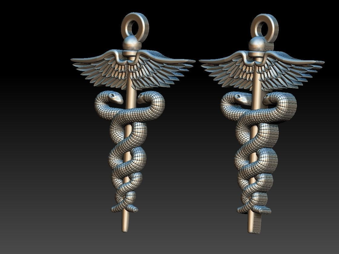 Caduceus Pendant 2 FILE VERSIONS 3D print model_12