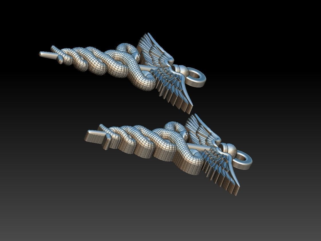 Caduceus Pendant 2 FILE VERSIONS 3D print model_20