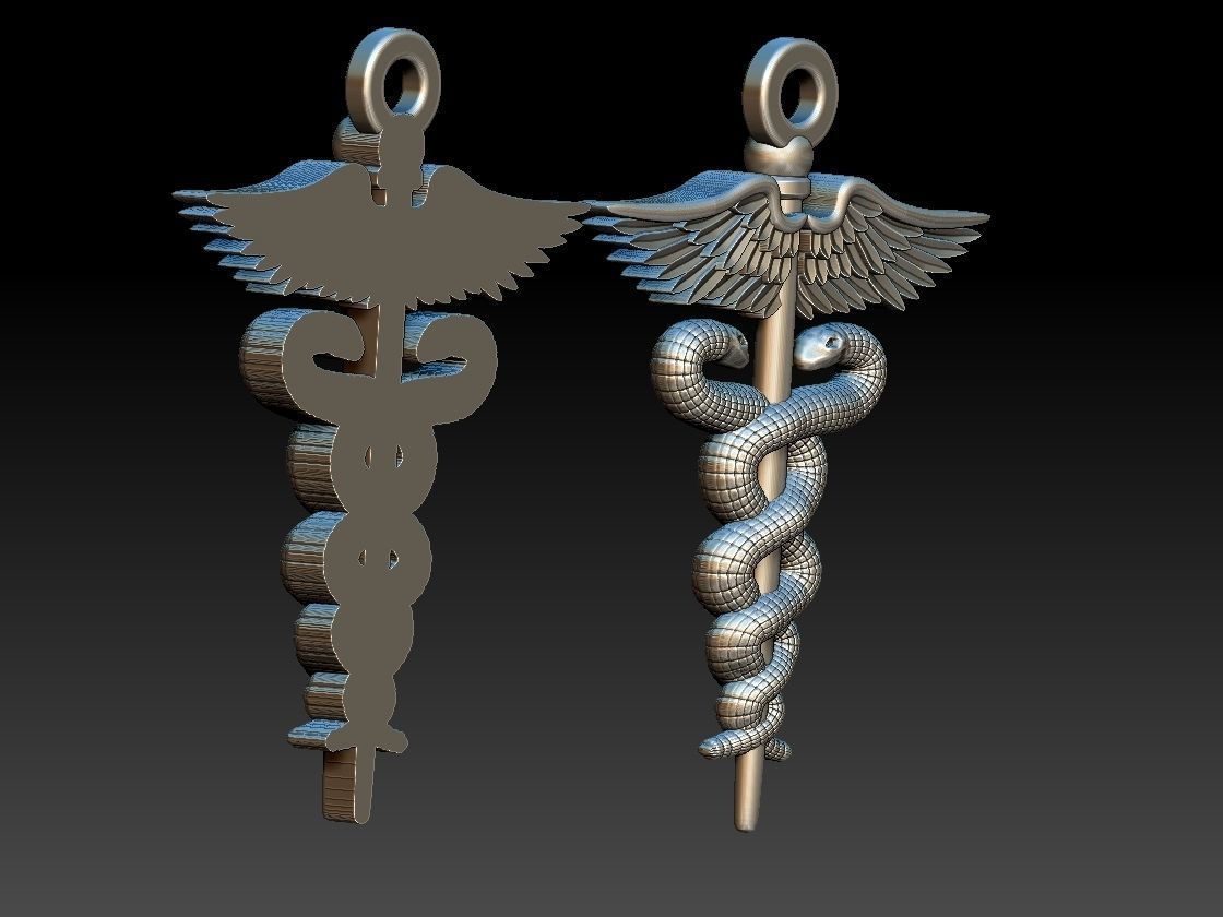Caduceus Pendant 2 FILE VERSIONS 3D print model_6