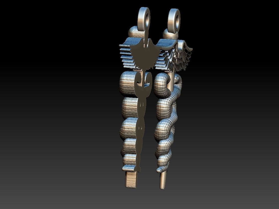 Caduceus Pendant 2 FILE VERSIONS 3D print model_7