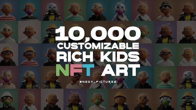 10k Customizable Stylized Rich Kids NFT ART 3D model